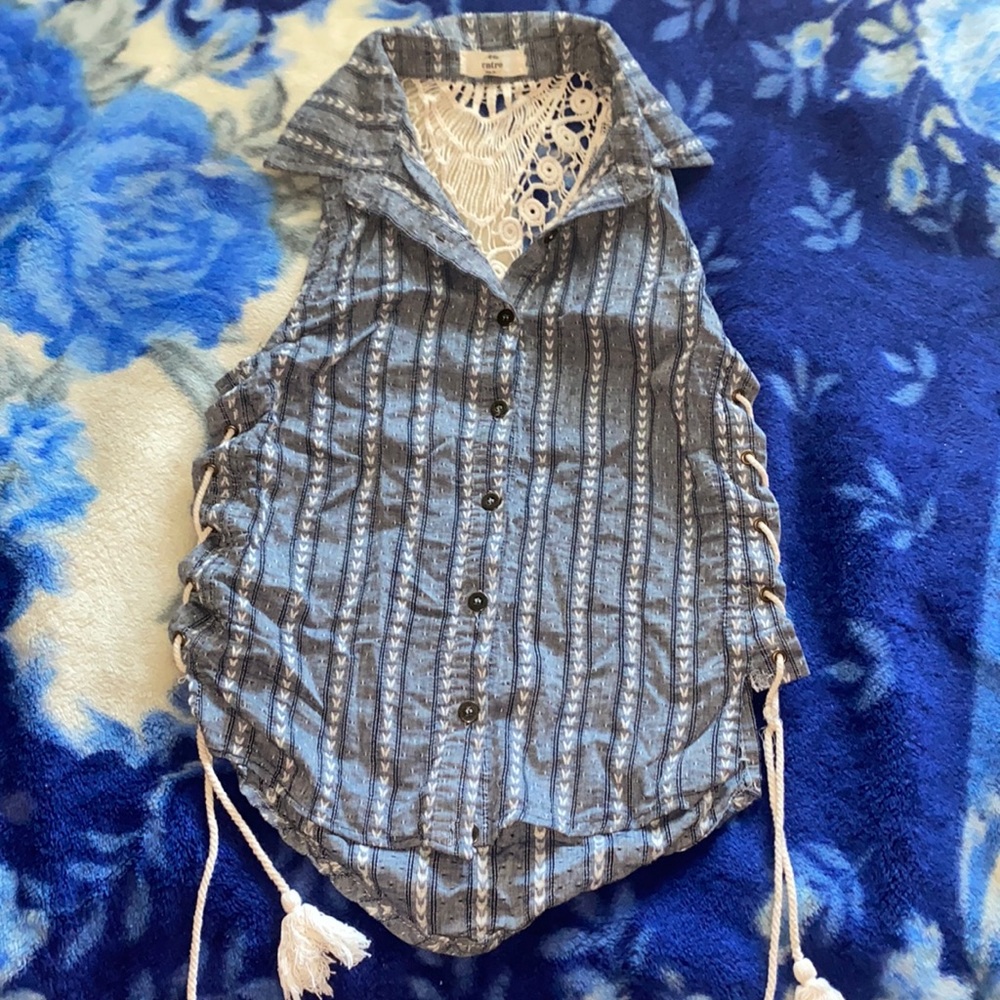 Blue Back Laced Button Down! Very Comfortable & Light!